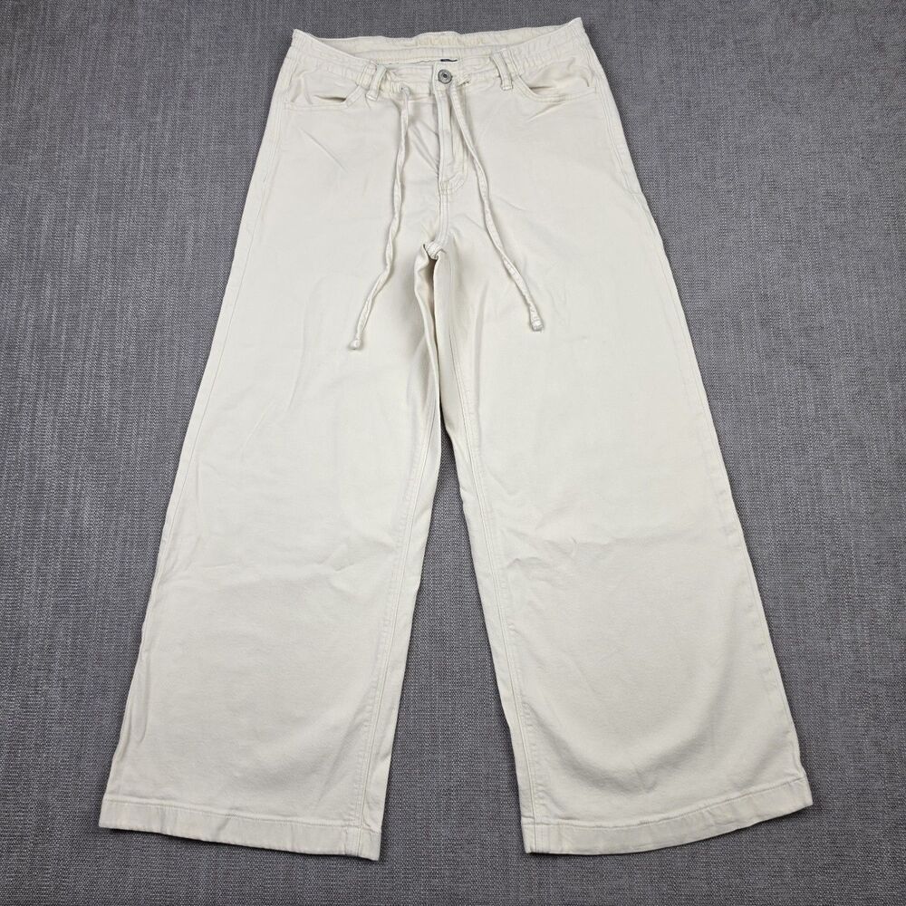 American Eagle Wide Leg Pants Womens Size 4 Short Off White Cream Stretch Casual